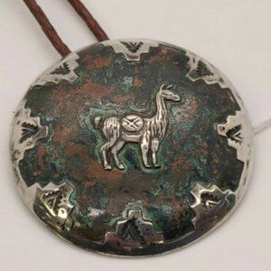 925 Peru Llama Enamel Vintage Brooch Pin Necklace